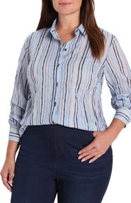 NIC+ZOE Drifty Stripe Cotton Button-Up Blouse