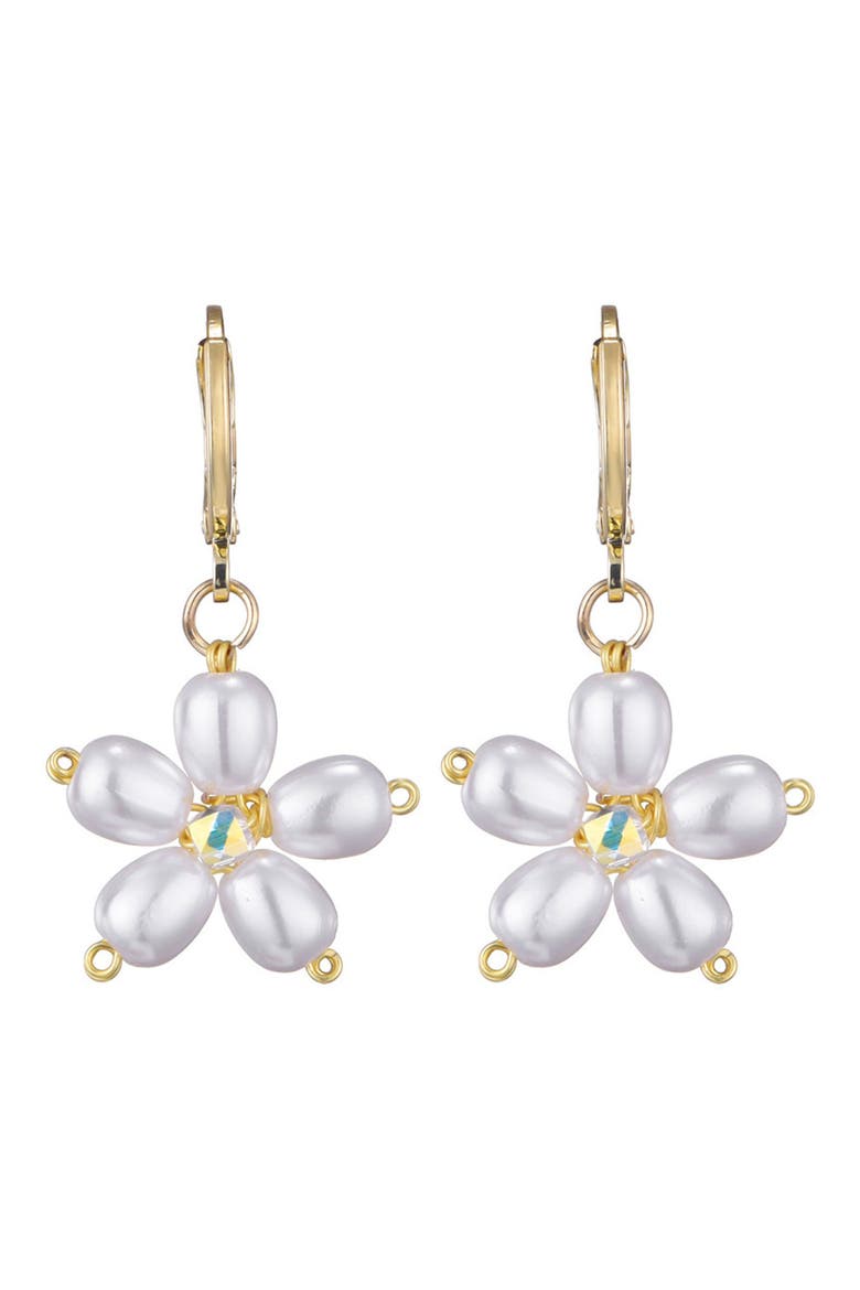Faux Pearl & Crystal Flower Drop Earrings, Alternate, color, WHITE