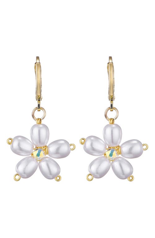 Adornia Faux Pearl & Crystal Flower Drop Earrings In White
