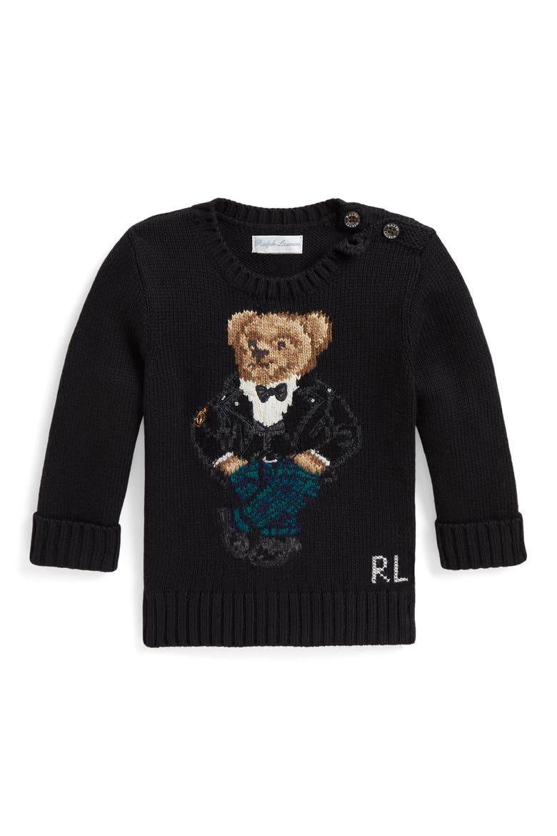 Polo Bear Cotton Sweater, Main, color, POLO BLACK