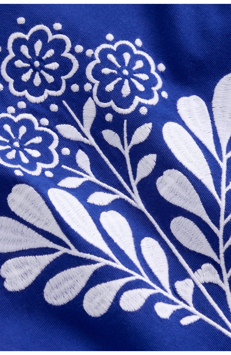 Mini Boden Kids' Embroidered Peplum Cotton Tank, Alternate, color, Bright Blue Embroidery