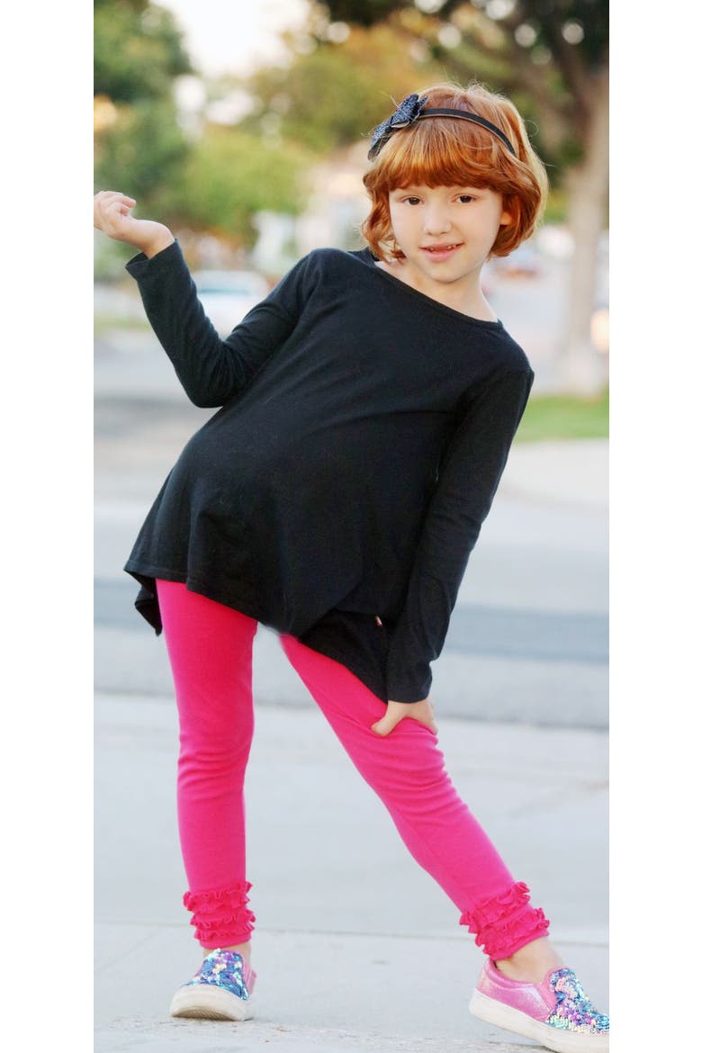 Girls Soft 100% Cotton Ruffle Leggings, Alternate, color, Black