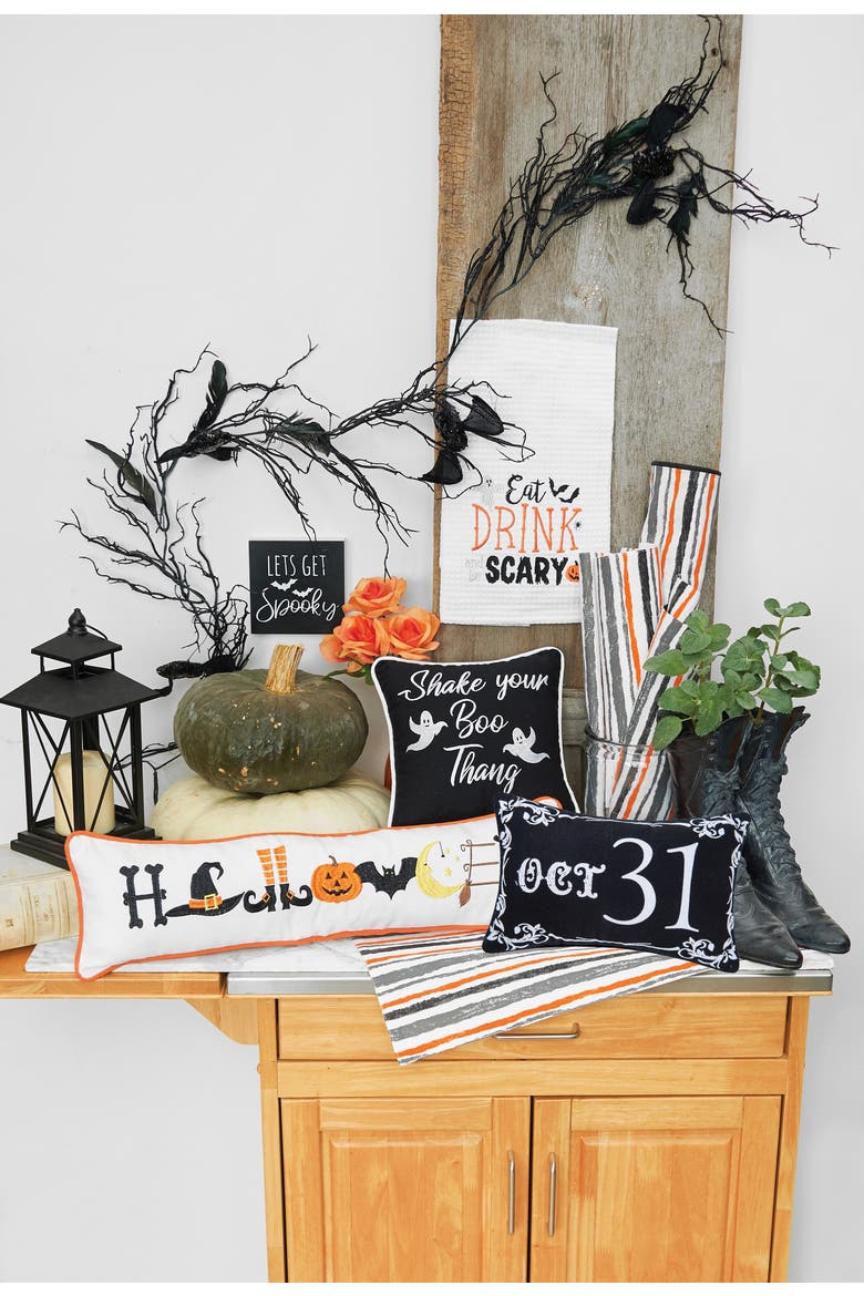 Gothic Script "Oct 31" Halloween Small Petite Accent Pillow 8" x 12", Alternate, color, Black