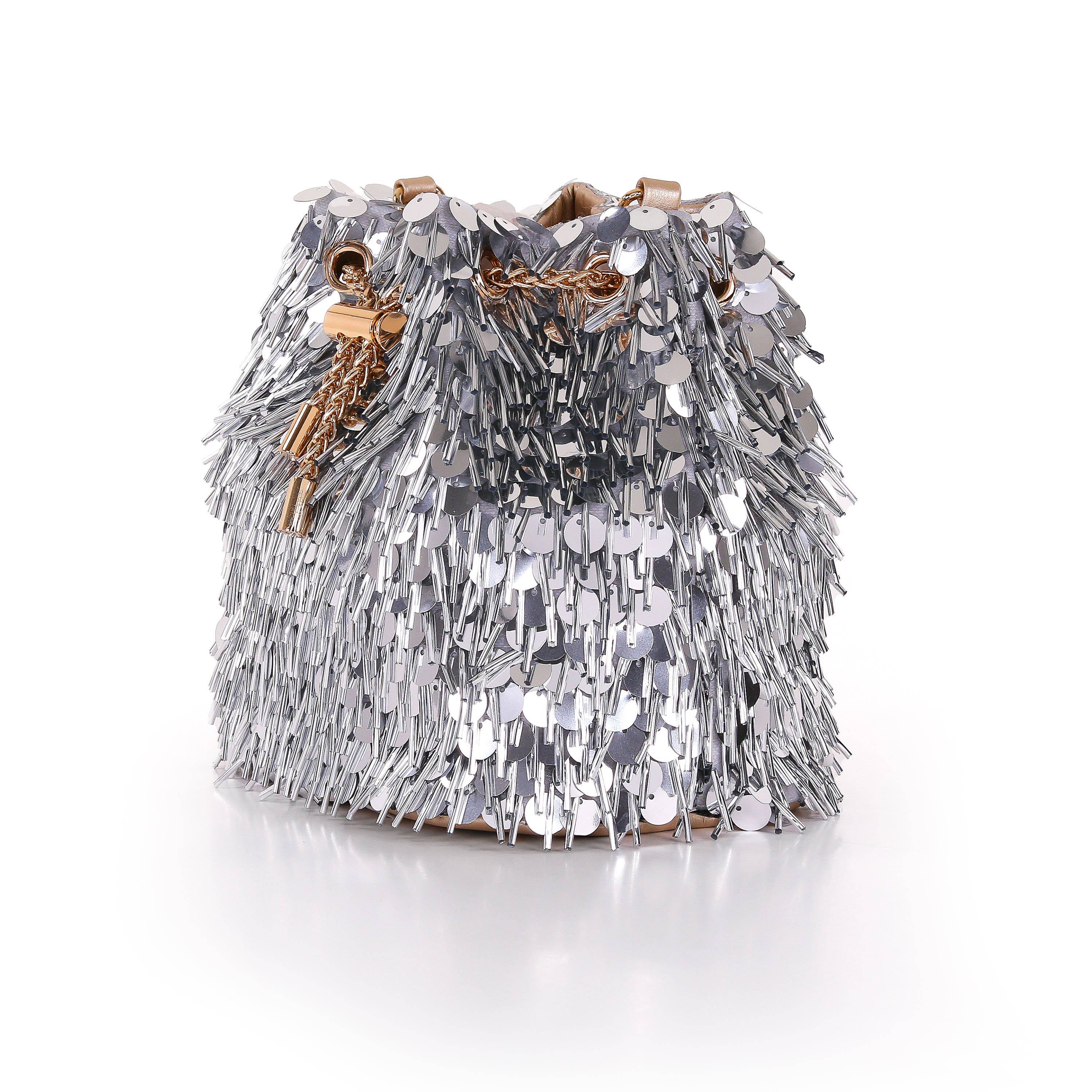 Piper Sequin And Bugle Bead Bucket Bag, Alternate, color, Silver Gold