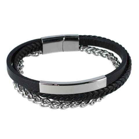 Loose Fit Zaid Metal and Leather Triple Strand Secure Clasp Bracelet