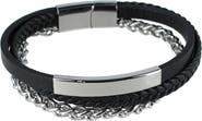 Trafalgar Loose Fit Zaid Metal & Leather Triple Strand Clasp Bracelet