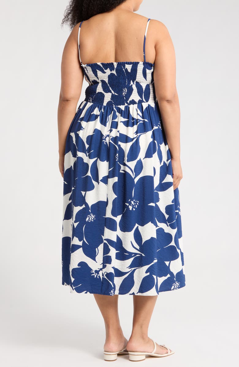 Renee C Floral Midi Dress, Alternate, color, White/ Navy