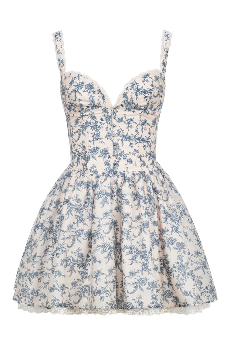 Brigitte Floral Lace Trim Fit & Flare Minidress, Alternate, color, NAVY CREAM FLORAL