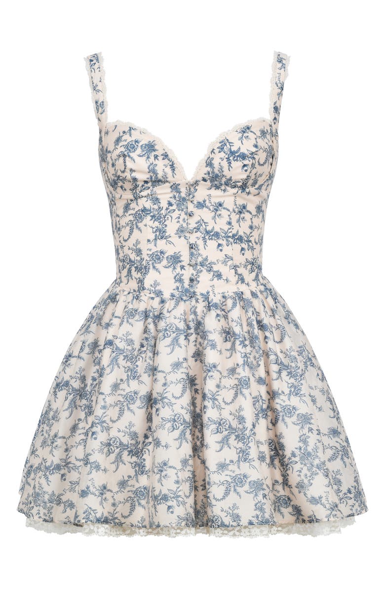 HOUSE OF CB Brigitte Floral Lace Trim Fit & Flare Minidress, Alternate, color, Navy Cream Floral