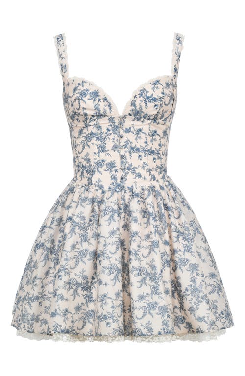 House Of Cb Womens Brigitte Print Corset Linen-blend Mini Dress English Porcelain In Navy Cream Floral