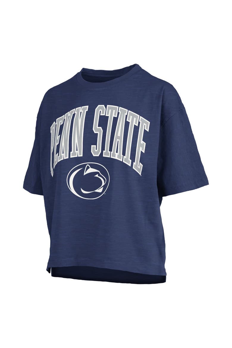 Women's Pressbox Navy Penn State Nittany Lions Nelson Arch Over Logo Waist Length Oversized Slub T-Shirt, Alternate, color, Navy