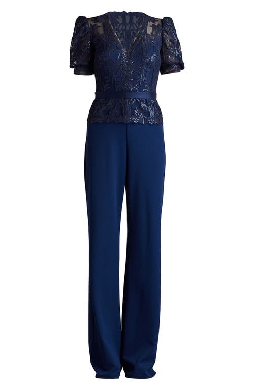 Tadashi Shoji Ziya Embellished Puff Sleeve Jumpsuit In Blue
