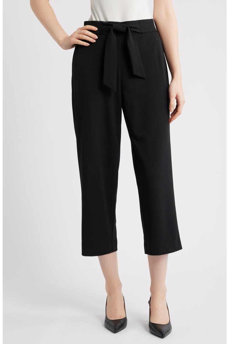 Tie Front Pull-On Wide Leg Crop Pants, Main, color, ANNE BLACK