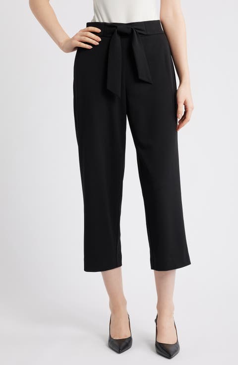 AK ANNE KLEIN Tie Front Pull-On Wide Leg Crop Pants (Petite)