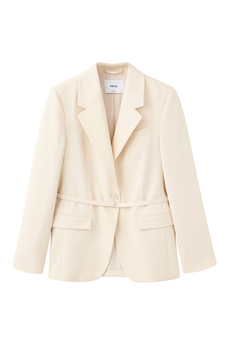 Belted Peak Lapel Suit Blazer, Alternate, color, ECRU