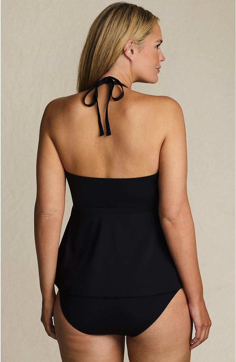 Lands' End Plus Size Flutter High Neck Halter Tankini Top, Alternate, color, Black