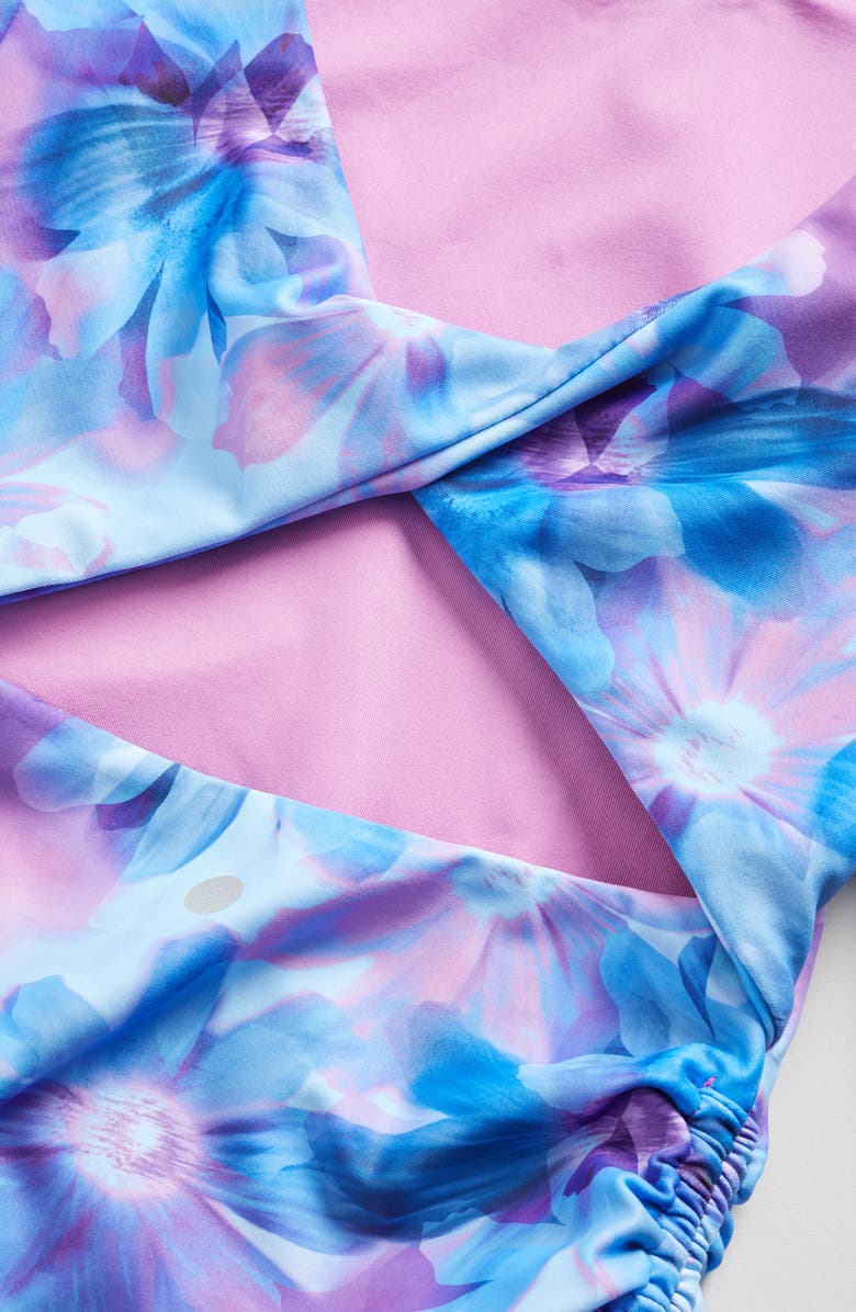 Zella Girl Kids' Twist Back Long Sleeve One-Piece Rashguard Swimsuit, Alternate, color, 