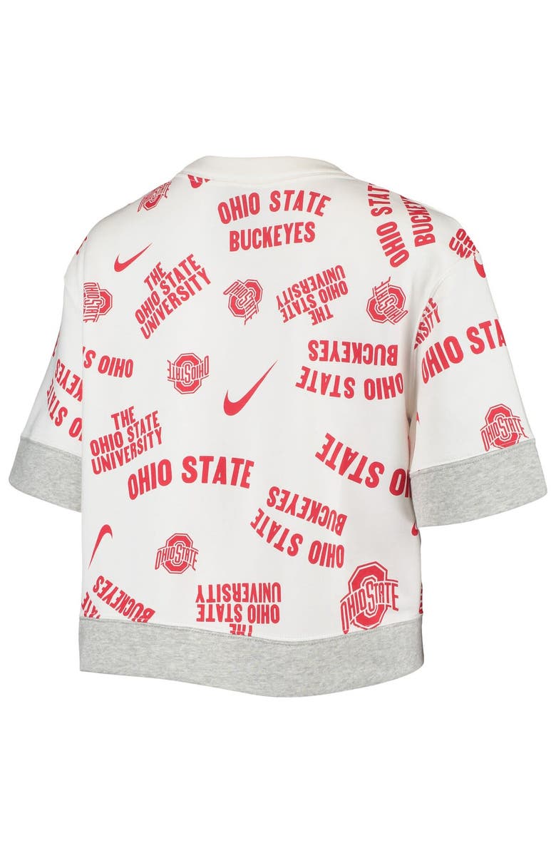 Nike Women's Nike White/Heathered Gray Ohio State Buckeyes Allover Print Trend Cropped Tri-Blend T-Shirt, Alternate, color, 