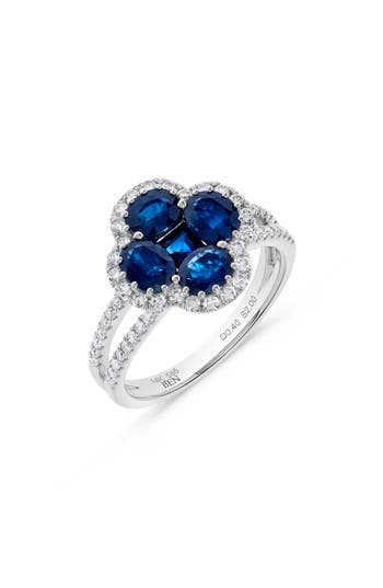 H.j. Namdar Stone & Diamond Clover Ring In White Gold/blue