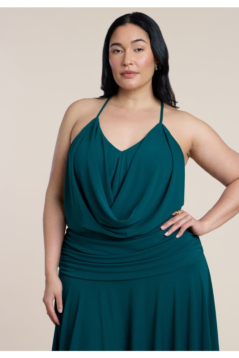 Asym Hem Draped Jersey Midi Dress, Alternate, color, FOREST BIOME