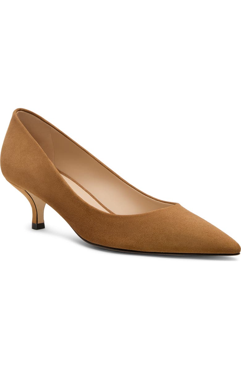Stuart Weitzman Power Pointed Toe Kitten Heel Pump, Main, color, Toasted Almond