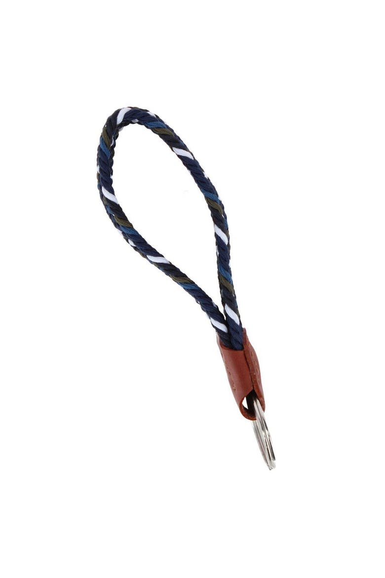 Augusta 25mm Leather & Braided Webbing Keychain, Alternate, color, Navy Blue, Black, and White