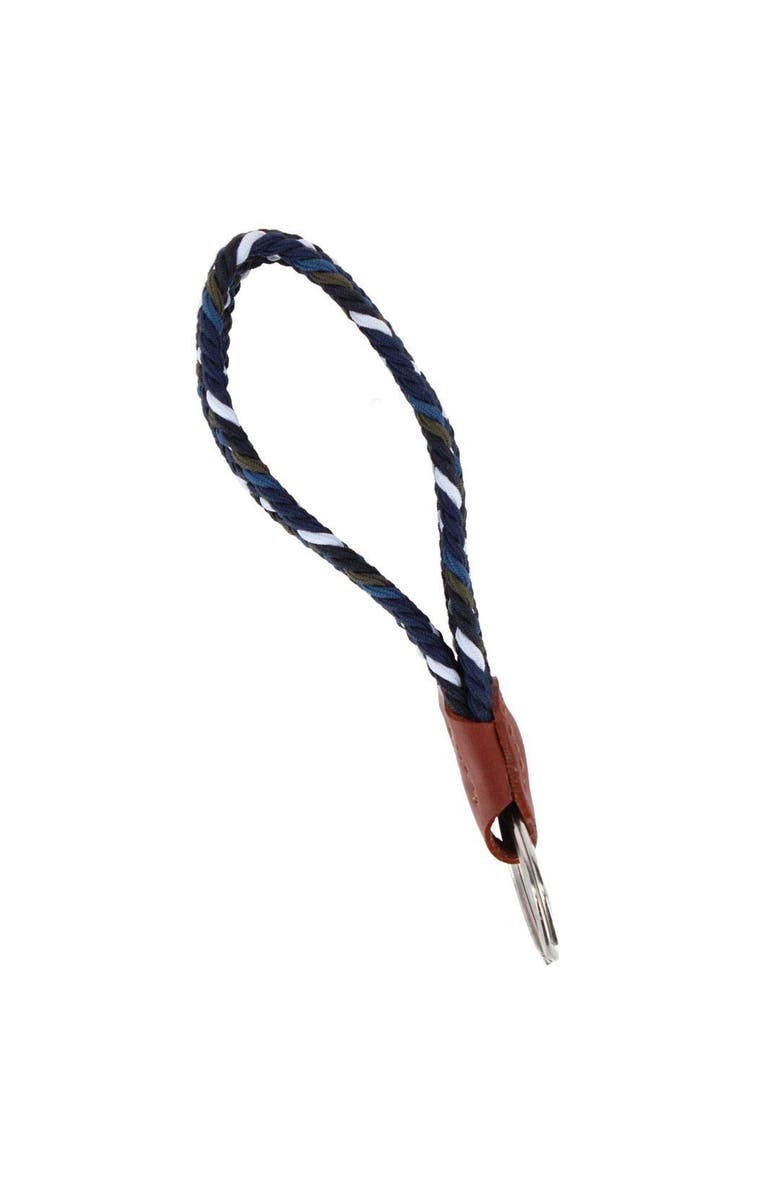 Trafalgar Augusta 25mm Leather & Braided Webbing Keychain, Alternate, color, Navy Blue, Black, And White