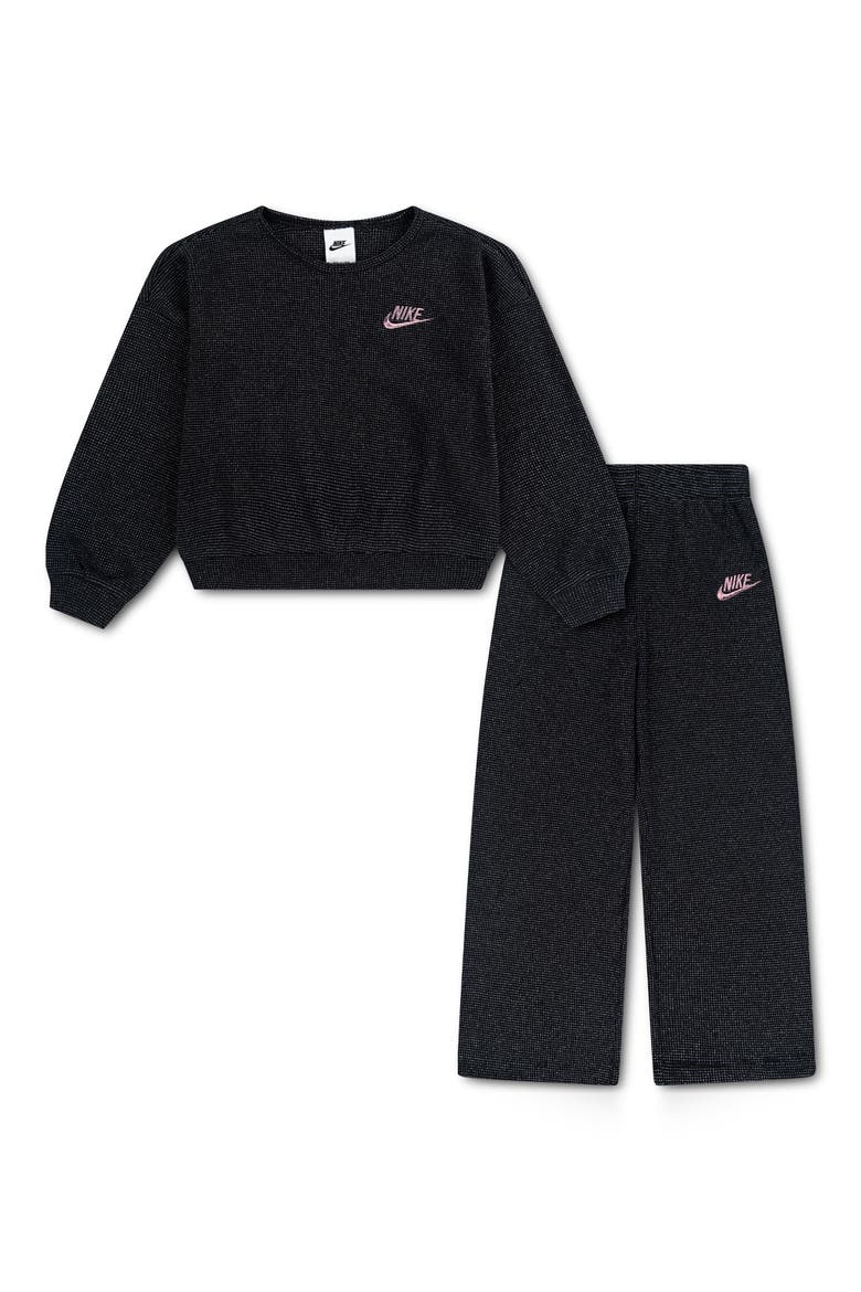Kids' Lurex Waffle Top & Pants Set, Main, color, BLACK