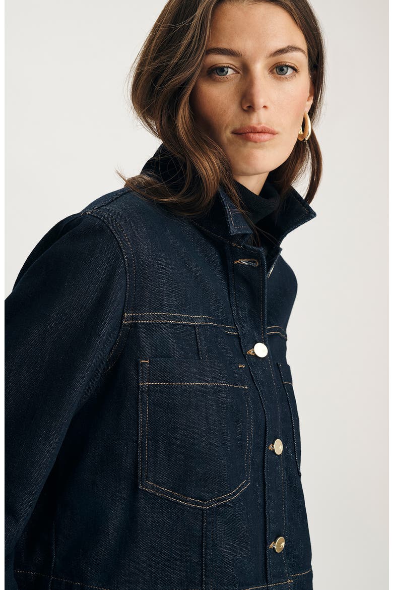 Tanya Crop Stretch Denim Jacket, Alternate, color, DARK BLUE SHINY GOLD PREMIUM