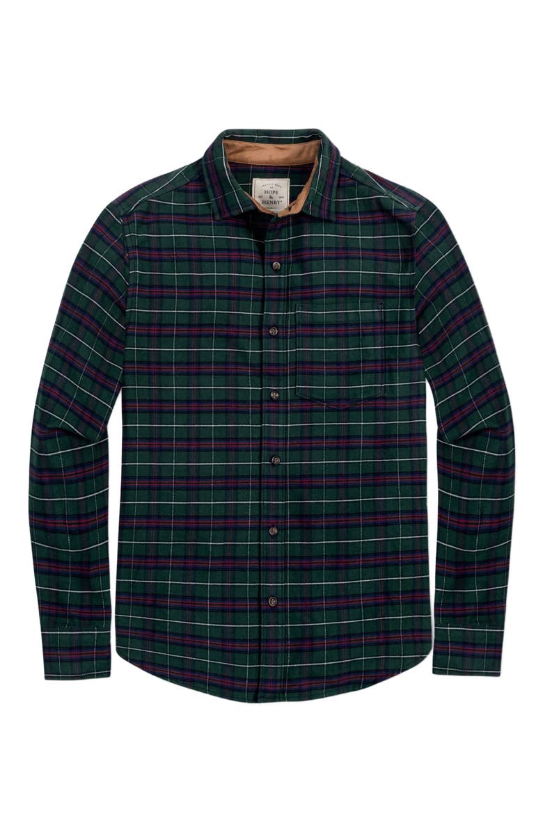 Hope & Henry Men's Organic Flannel Shirt with Suede, Alternate, color, Merry Pine Plaid