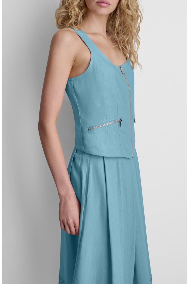 Linen Blend Sleeveless Zip Front Top, Alternate, color, CAMEO BLUE