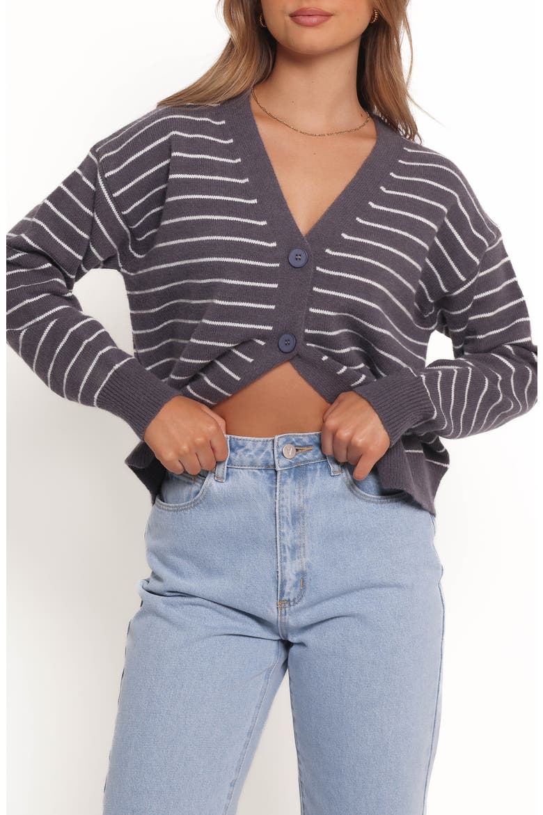 Zammy Stripe Crop Cardigan, Main, color, GREY