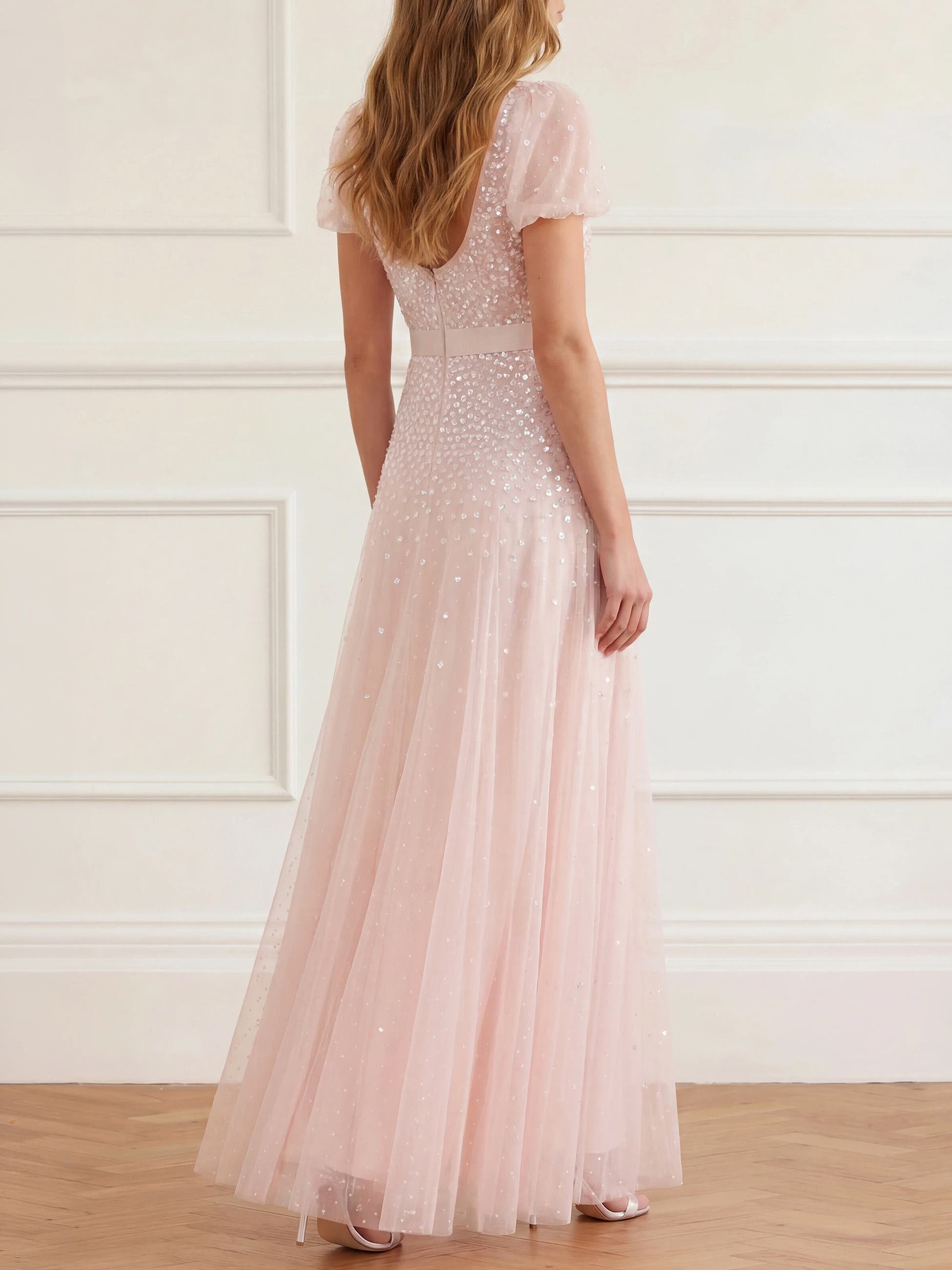 Needle & Thread Sequin Cascade Bow Short Sleeve Gown (Women) | Nordstrom