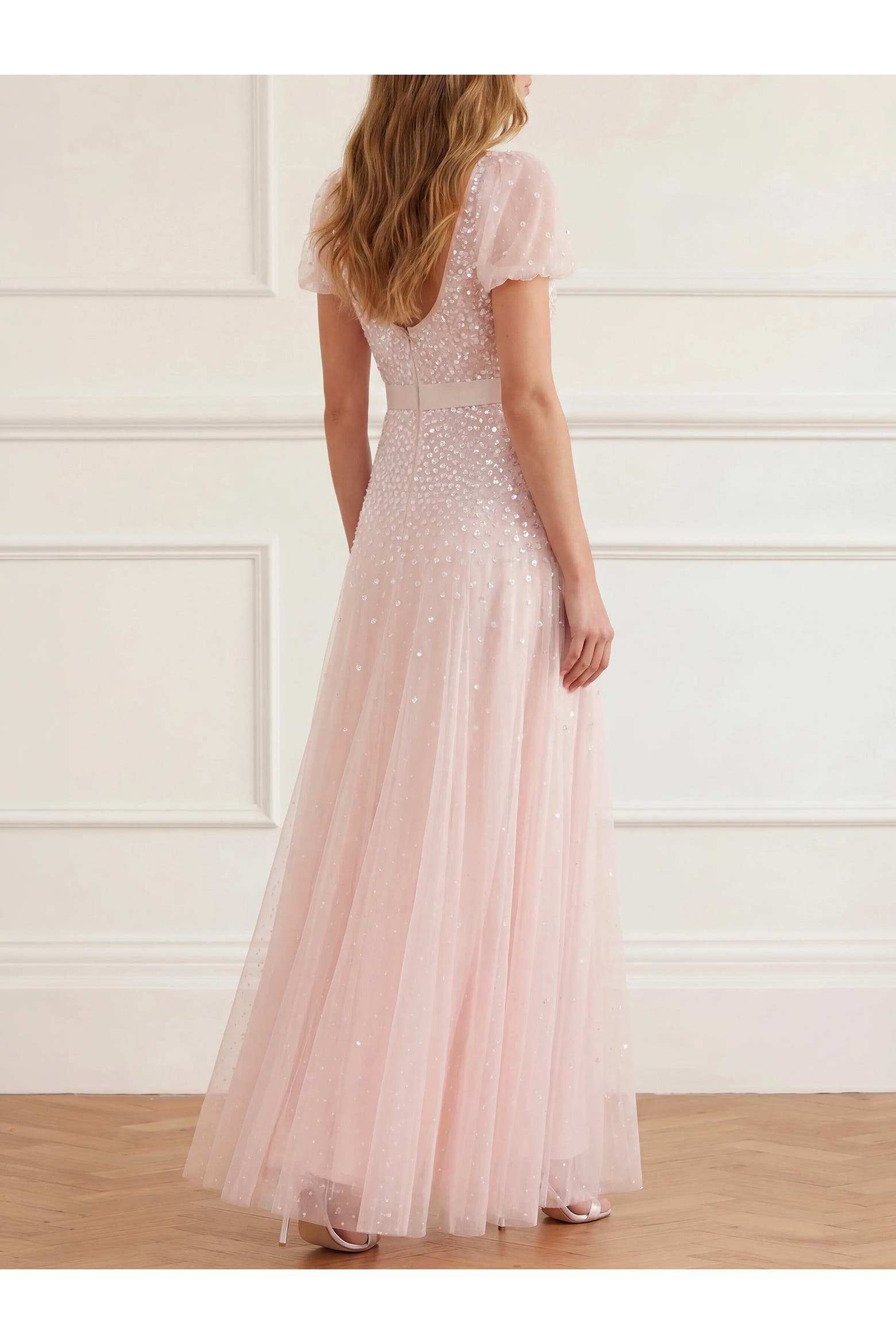 Short Syringes Needle & Thread Sequin Cascade Bow Short Sleeve Gown (Women) | Nordstrom