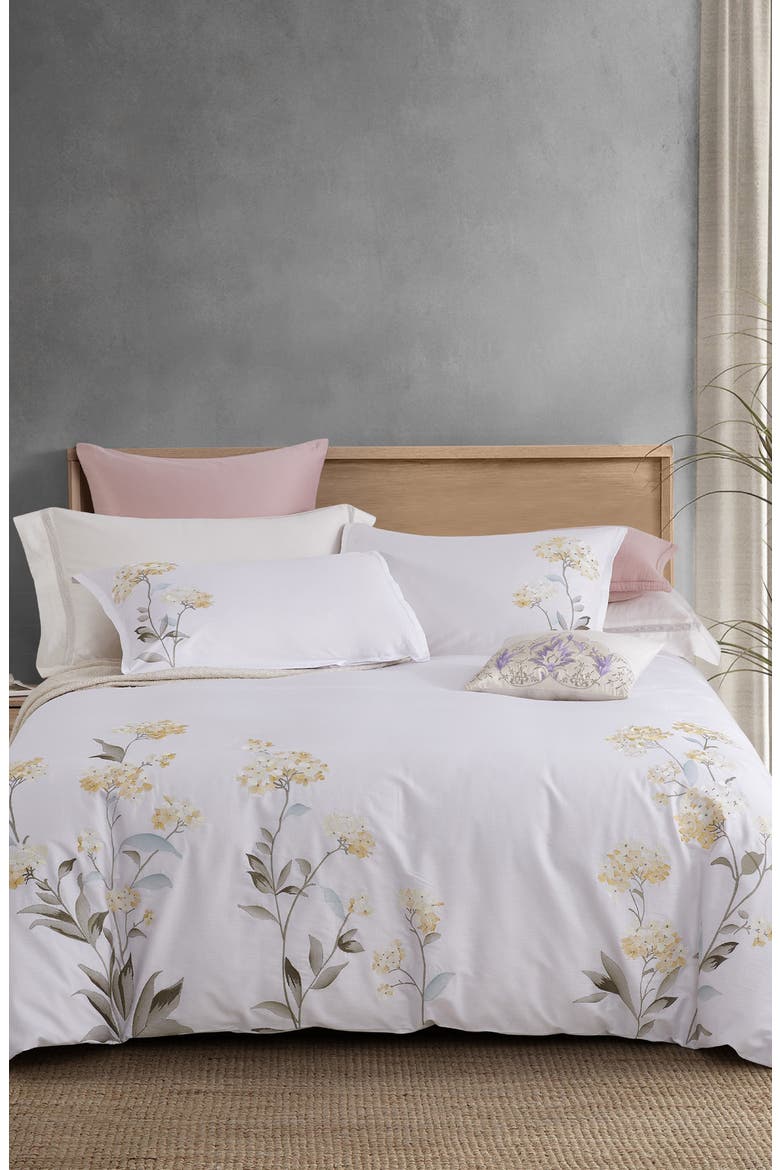 Golden Hydrangea Embroidered Duvet Set, Alternate, color, YELLOW/ WHITE
