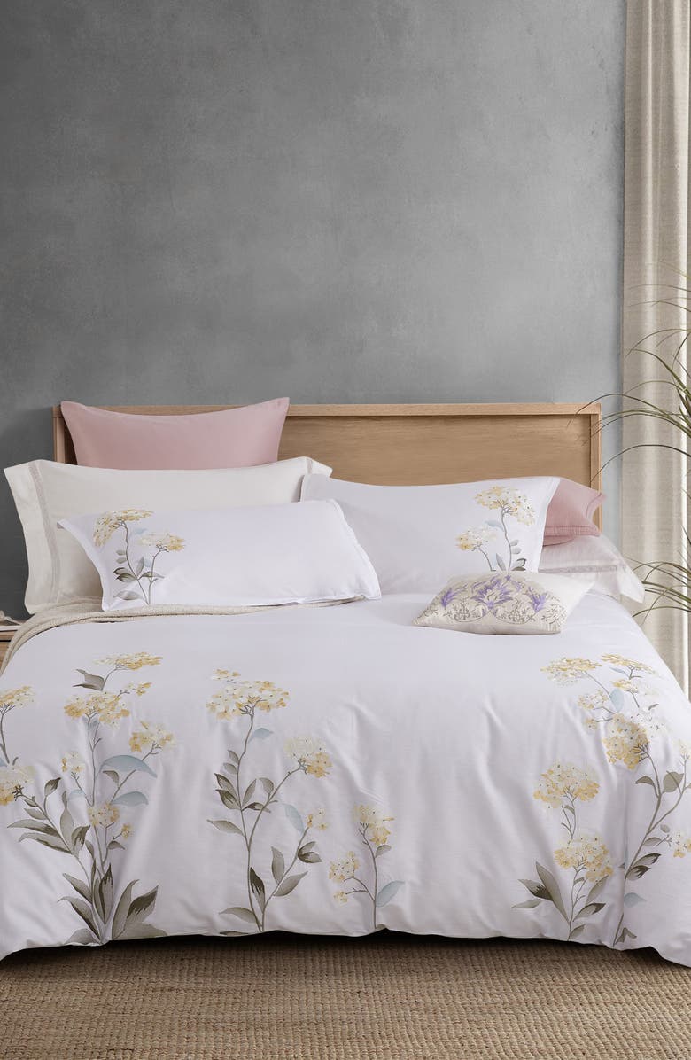 MELANGE HOME Golden Hydrangea Embroidered Duvet Set, Alternate, color, Yellow/ White