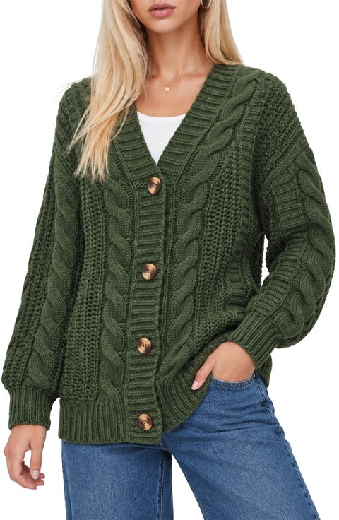Cable Knit Button Front Cardigan