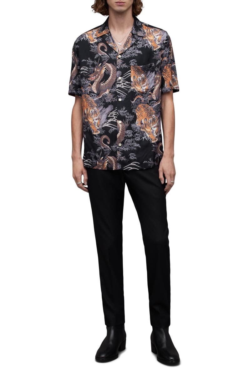 AllSaints Kali Relaxed Fit Tiger & Dragon Print Camp Shirt, Alternate, color, 