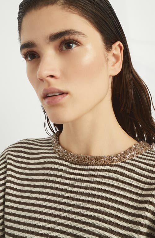 Brunello Cucinelli T-shirt With Dazzling Collar Insert In Brown