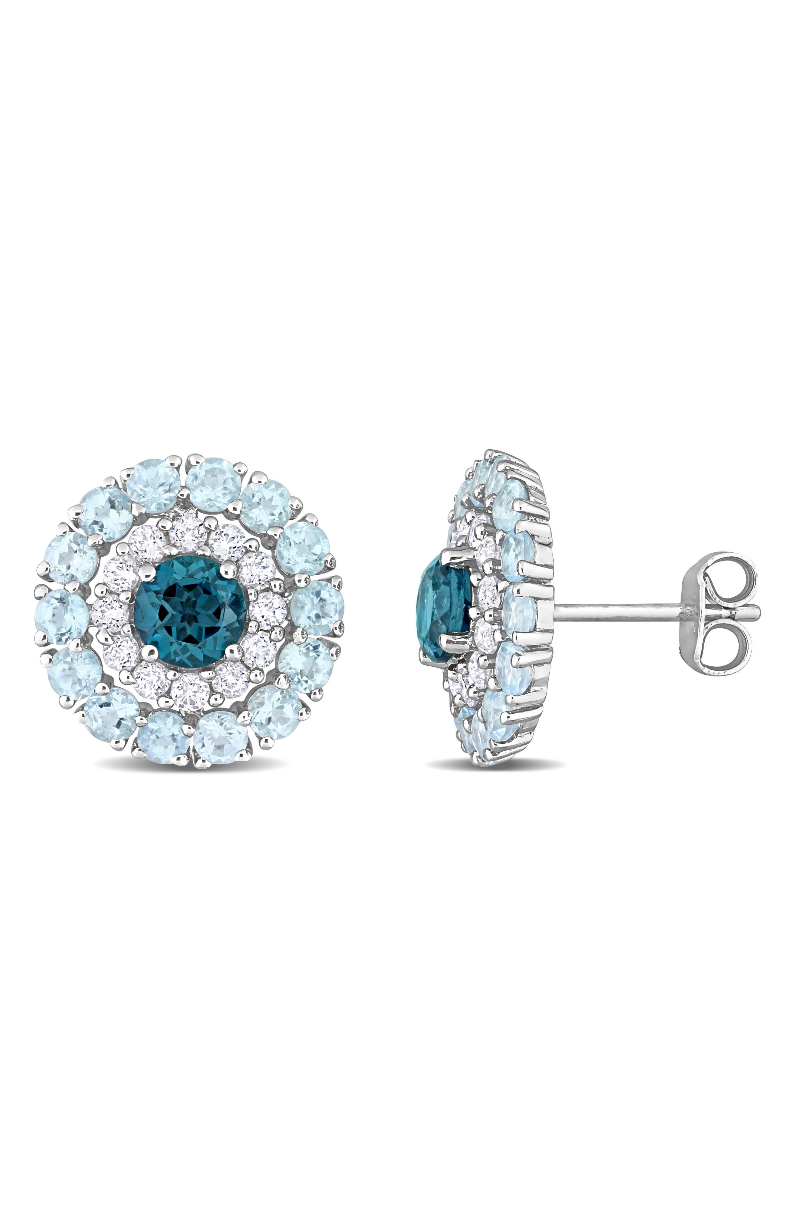 DELMAR Blue Topaz & White Topaz Stud Earrings