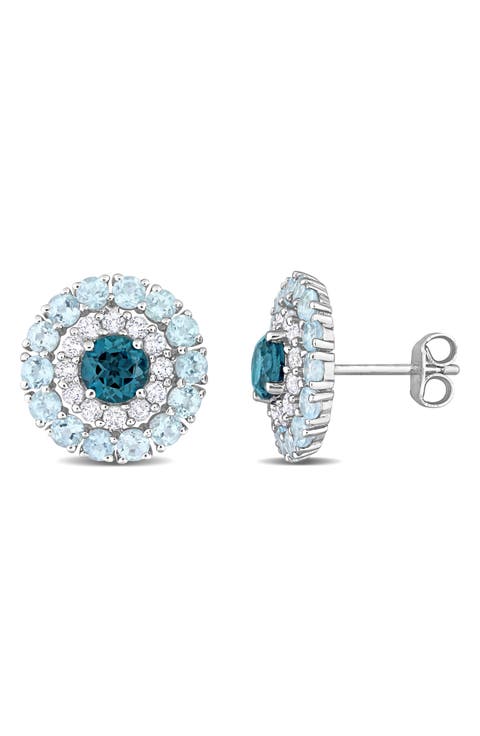 Blue Topaz & White Topaz Stud Earrings