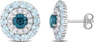 DELMAR Blue Topaz & White Topaz Stud Earrings