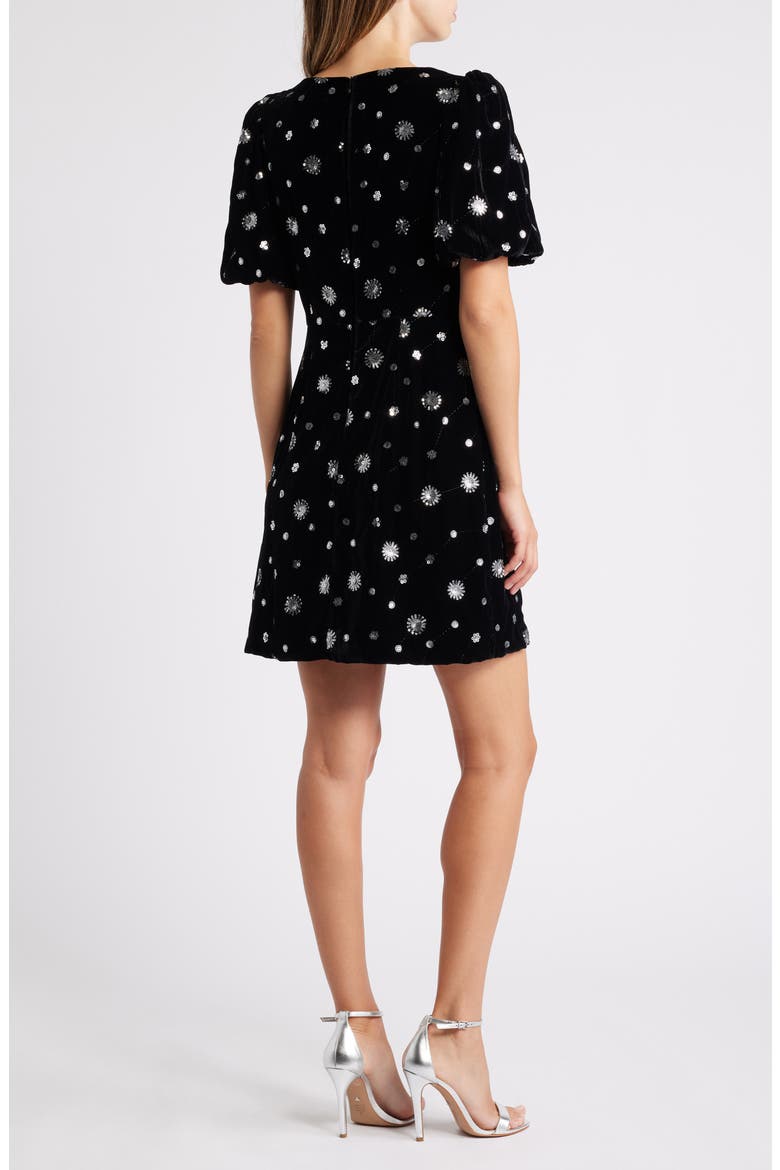 V-Neck Puff Sleeve Cocktail Dress, Alternate, color, BLACK