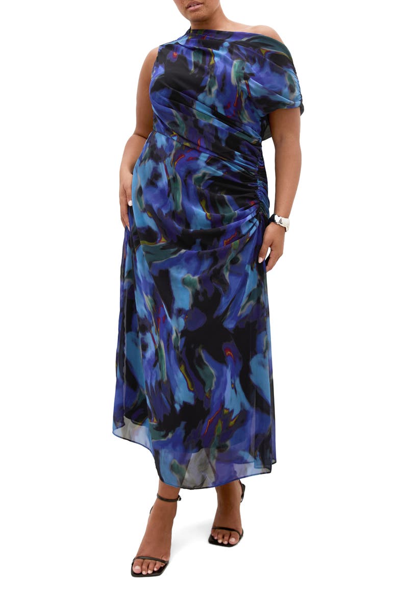 Abstract Floral Print Dress, Main, color, BLUE HAZE