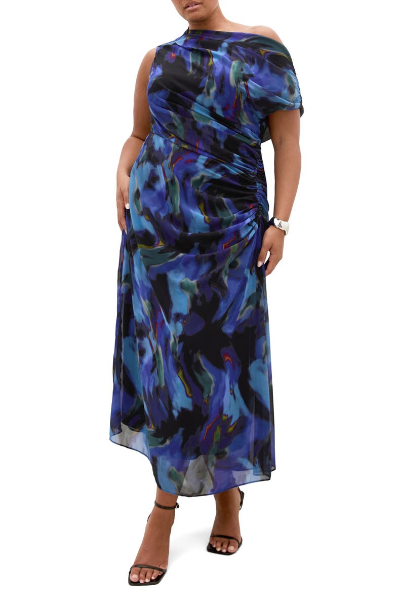 City Chic Abstract Floral Print Dress, Main, color, Blue Haze