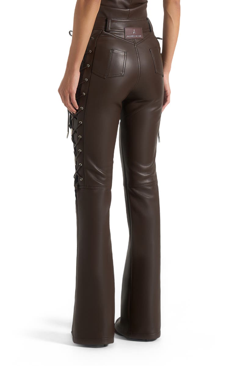 Manière De Voir Ambre Leather Lace Up Flared Trousers, Alternate, color, Brown