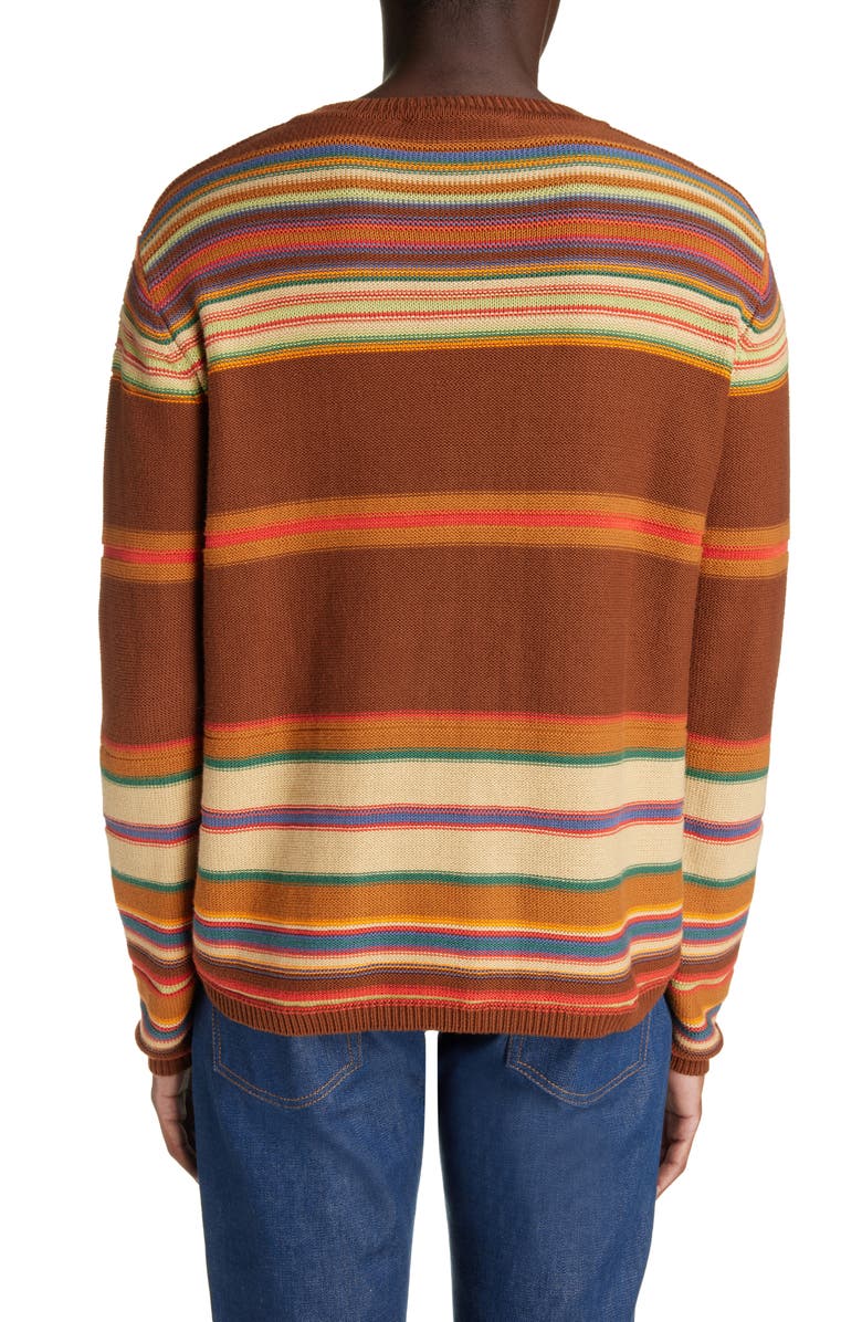 Acne Studios Face Patch Stripe Cotton Crewneck Sweater, Alternate, color, 