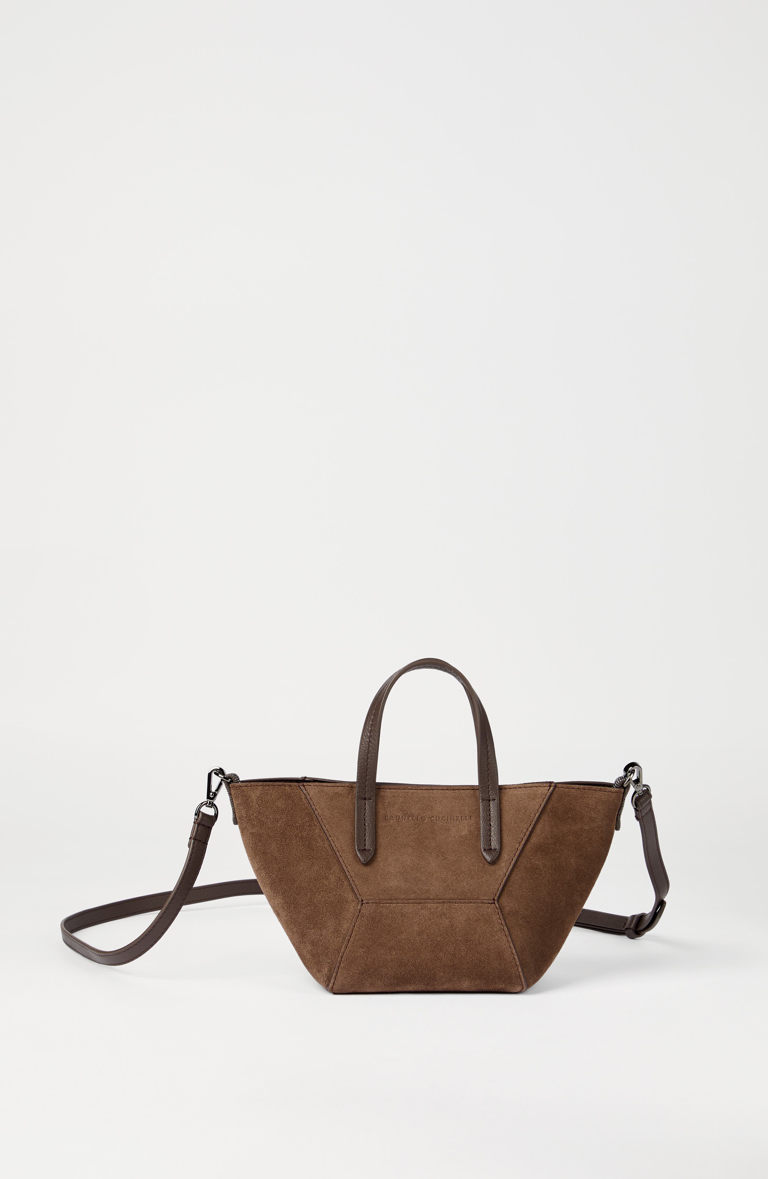 Brunello Cucinelli Suede mini BC Duo bag, Alternate, color, Bark