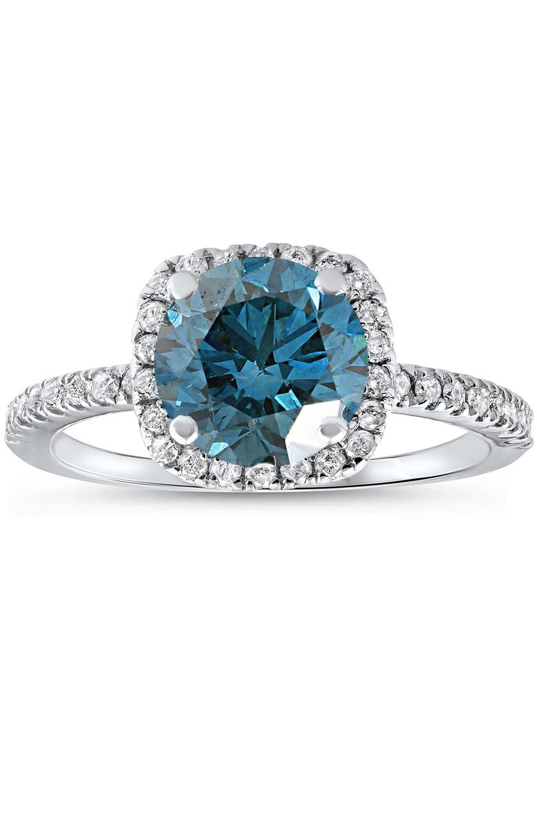 Bliss Diamond 1 3/4 ct Blue Diamond Cushion Halo Engagement Ring 14k Gold Lab Grown, Main, color, 
