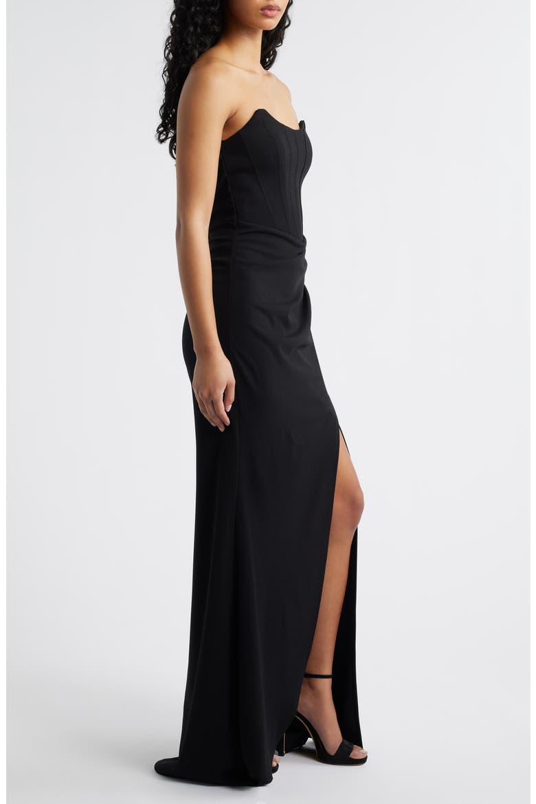 Strapless Cateye Corset Scuba Gown, Alternate, color, BLACK